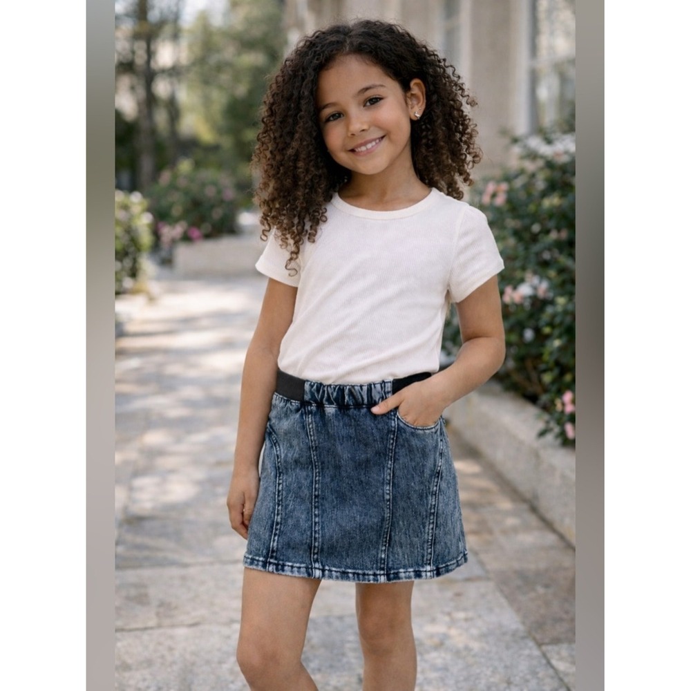77kids Denim Mini Skirt Size S Elastic Waist Blue Jean Skirt Youth Girls